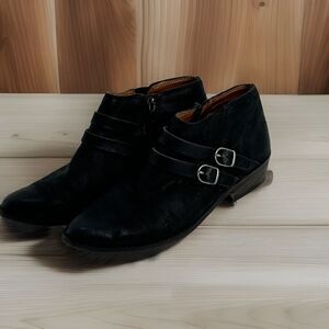 Lucky Brand Ankle Black Pebble Leather Pointed Toe Stacked Heel Boots Bootie 8.5